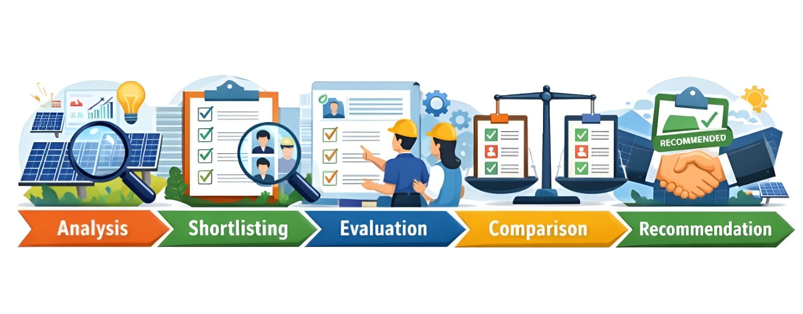 Solar vendor selection process — analysis, shortlisting, evaluation, comparison, and recommendation