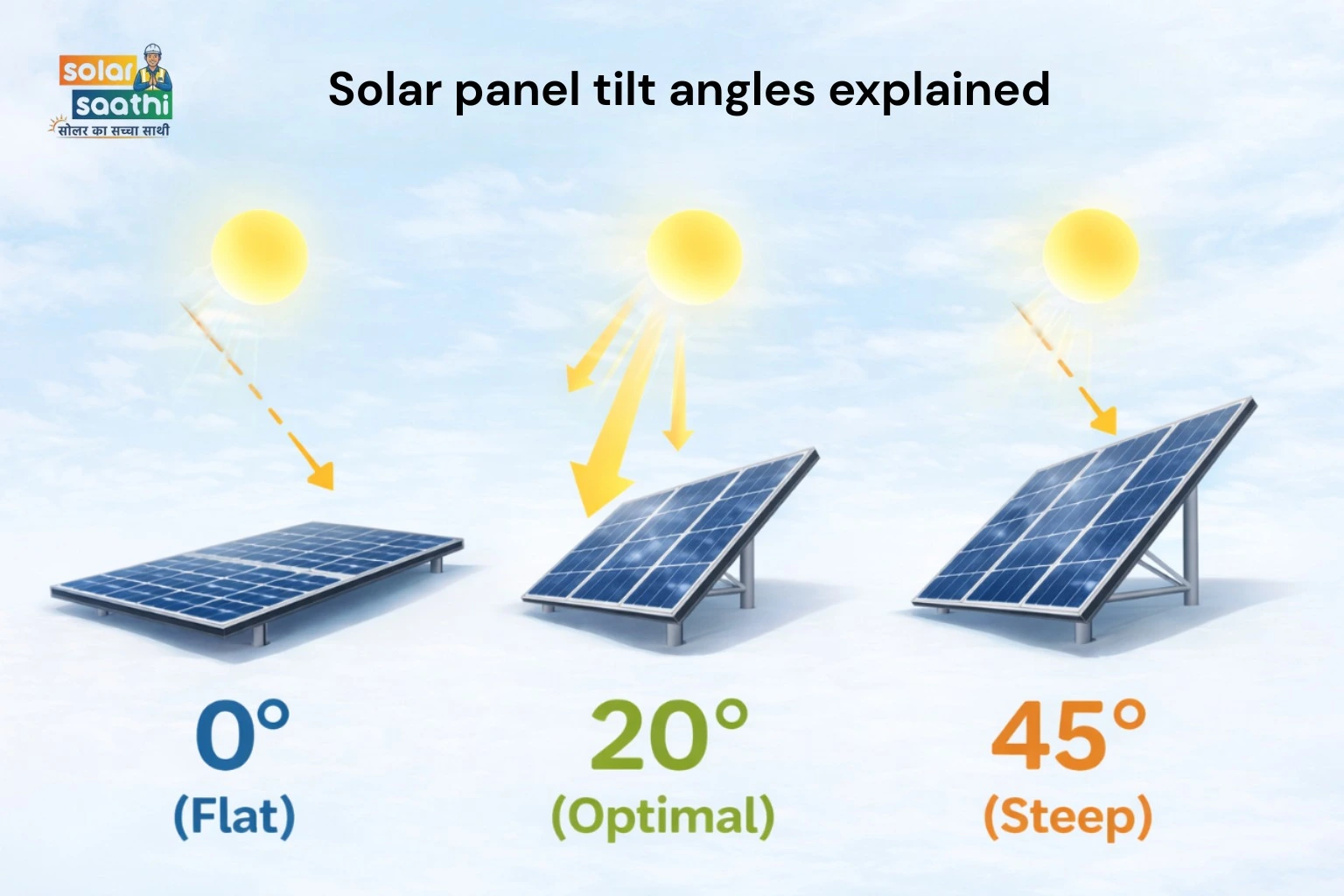 Solar Panel Tilt Angles Explained – 0°, 20°, and 45° Compared