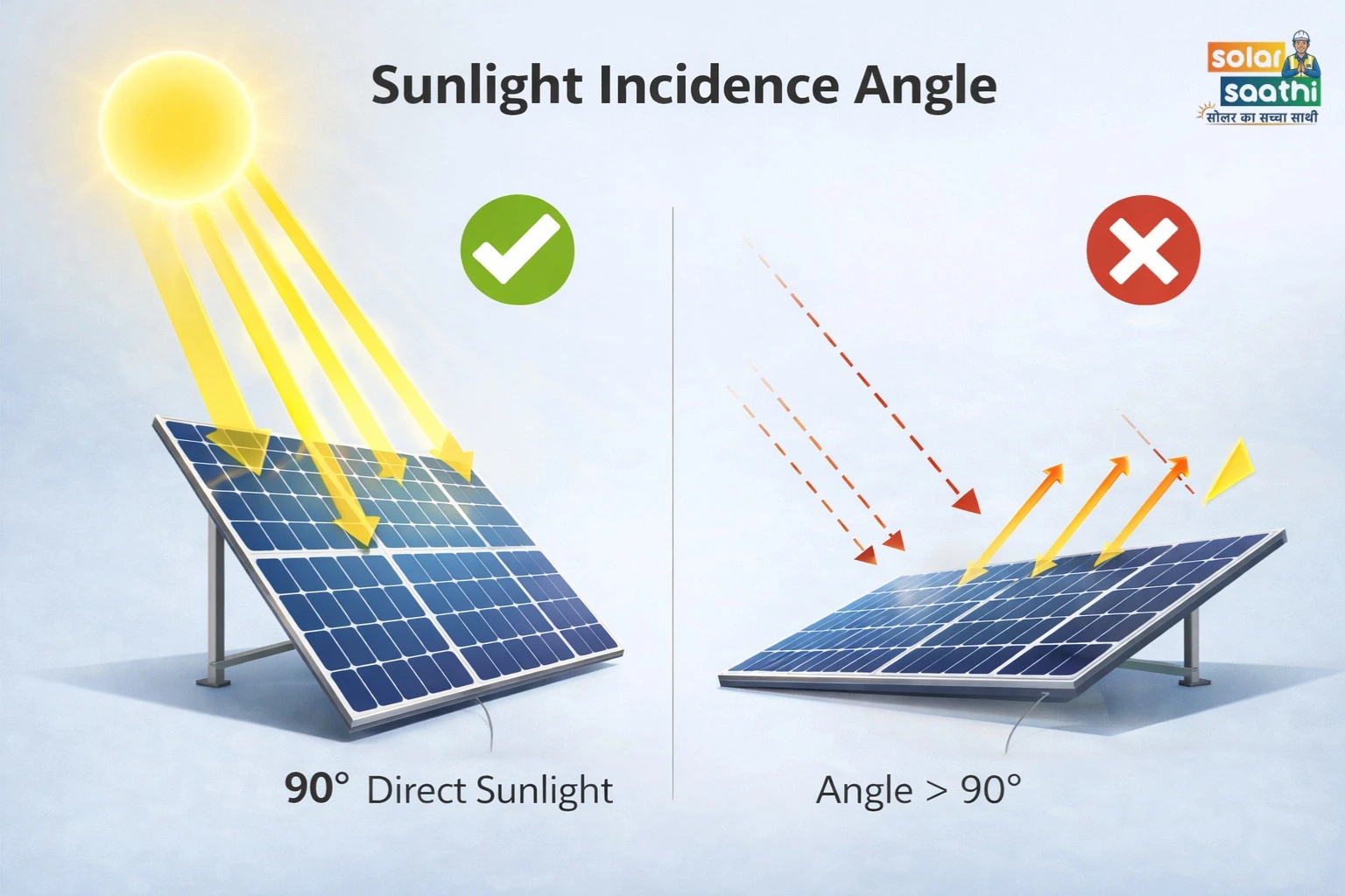 Sunlight Incidence Angle – 90° Direct Sunlight vs Angled Loss